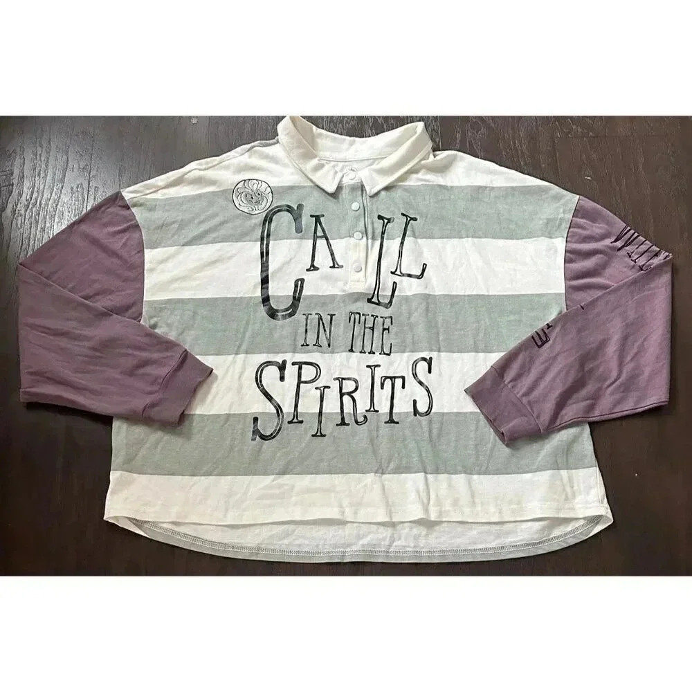 Disney Haunted Mansion‎ Spirits Logo Striped Rugby Shirt Women's Size xxl b42